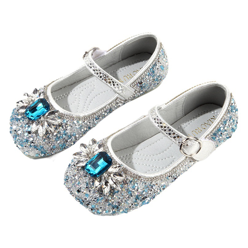 Girls Elsa Princess Shoes 2023 Spring and Autumn New Children's Performance Crystal Shoes Girls Stylish Soft Sole Single Shoes