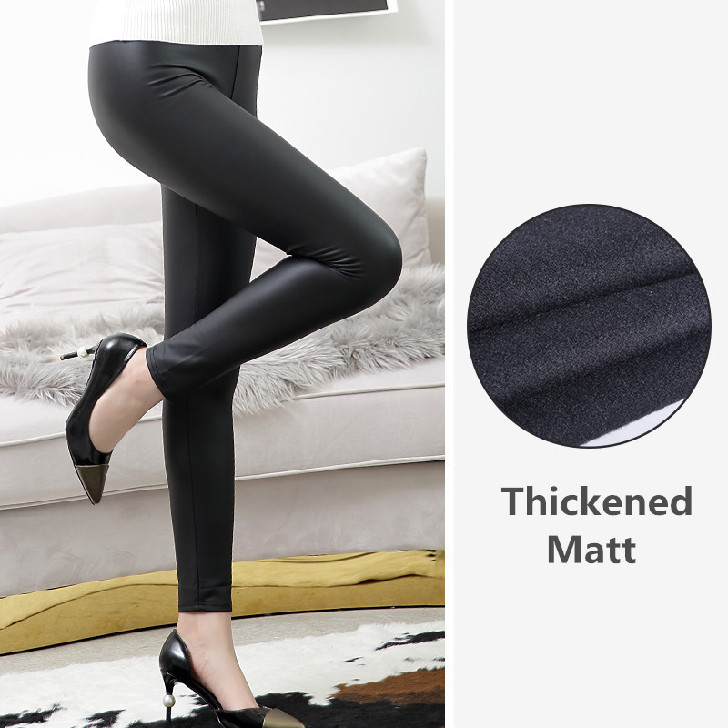 Picture of Cross-border Autumn and Winter New High Waist PU Leather Pants Bright Leather Leggings High Elastic Women's fleece-lined Leggings Cropped Pants