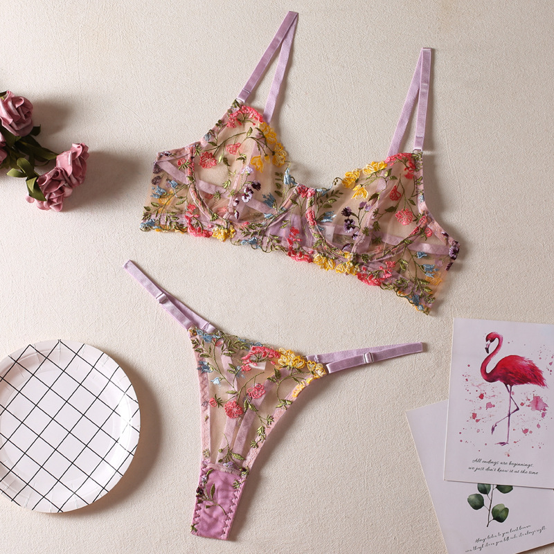 Picture of Sexy small floral single-layer bra with steel ring thong sexy underwear set foreign trade supply factory direct sales
