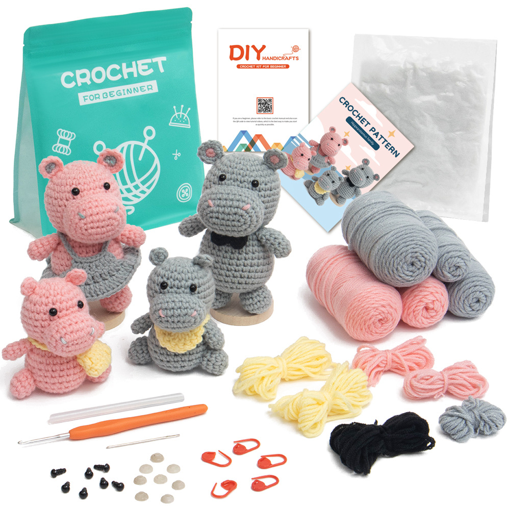Amazon cross-border hippo a crochet material bag handmade DIY crochet English material bag