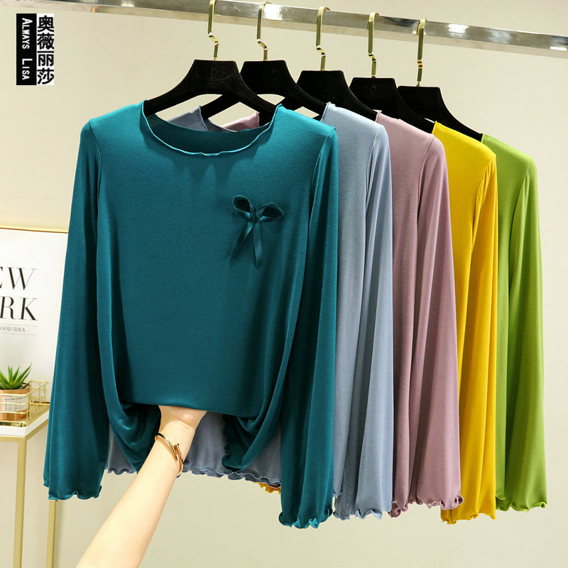 Spring and Summer new Korean style modal fungus flying collar bottoming shirt Women's bell sleeve mask T-shirt thin top