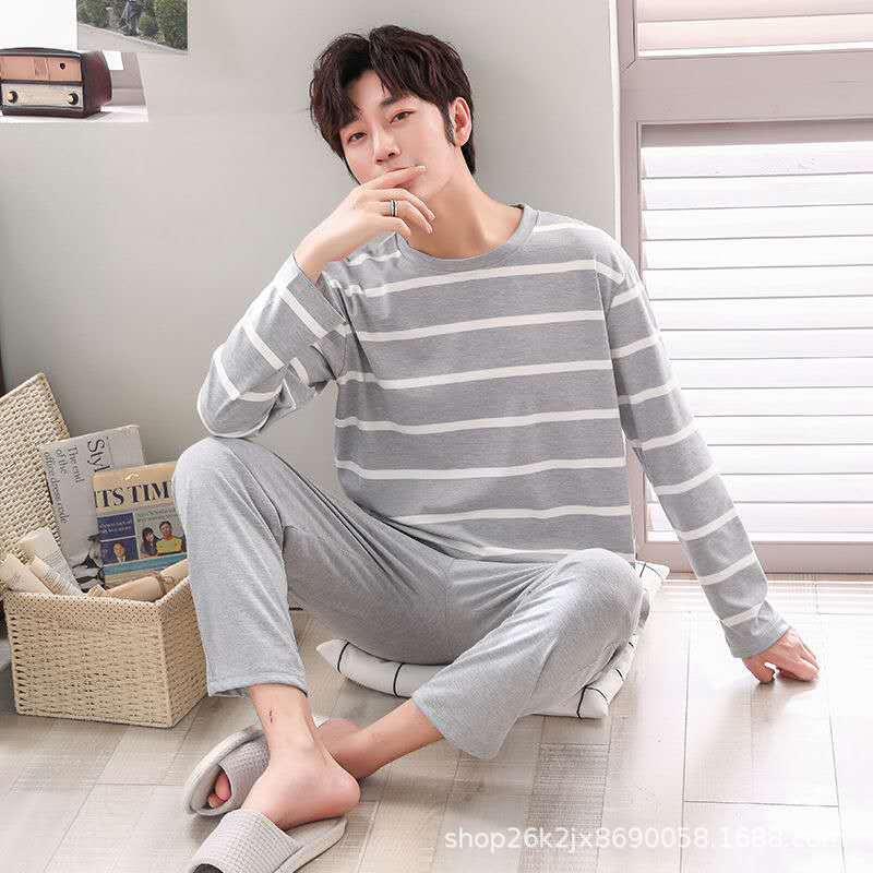 Picture of Men's Pajamas Long Sleeve Pants Spring and Autumn Thin Dad Large Size Casual Home Wear Factory Foreign Trade Cross-border Explosions