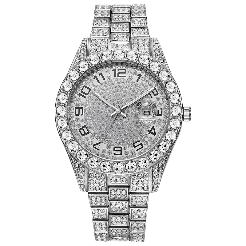 Picture of Hiphop Watch European and American Explosions Men's Steel Band Hip Hop Roman Graduated Diamond Set Calendar Men's Quartz Watch