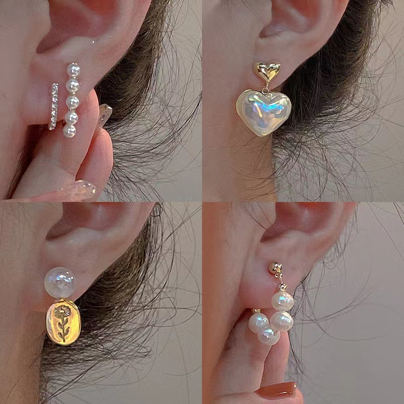 Picture of Silver Needle Simple Pearl Love Earrings South Korea 2025 New Fashionable Ear Stud Elegant Simple Flower Earrings Earrings for Women