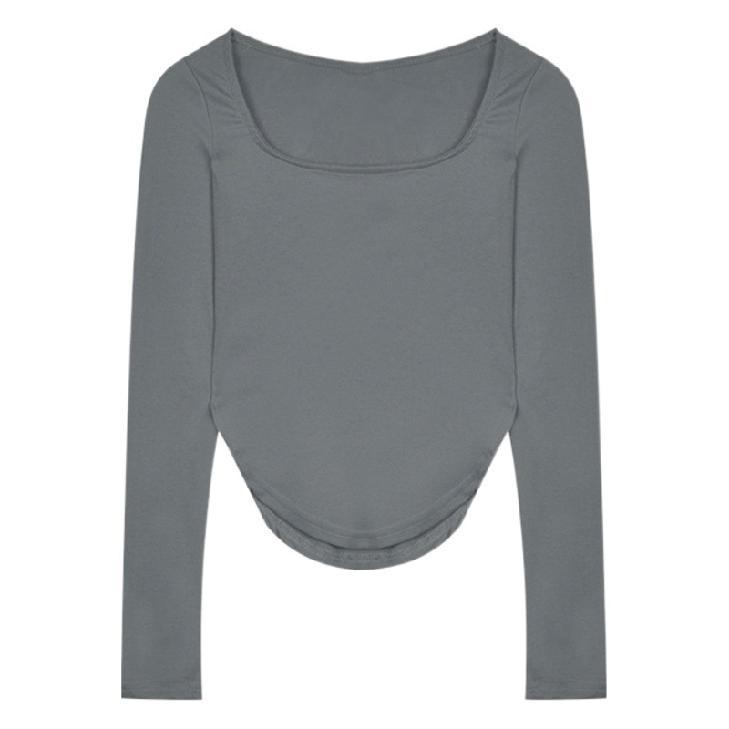 Large U-Neck Pure Color Long-Sleeved Bottoming Shirt for Inner Wear and Casual Tops for Women Autum Thin Women's Tops Ins Women's Clothing
