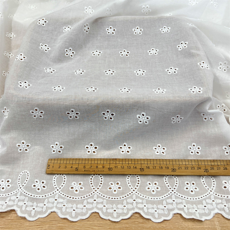 in stock Cotton Lace Hollow Embroidered Fabric Cotton Perforated Clothing Skirt DIY Water Soluble Lace Embroidered Fabric
