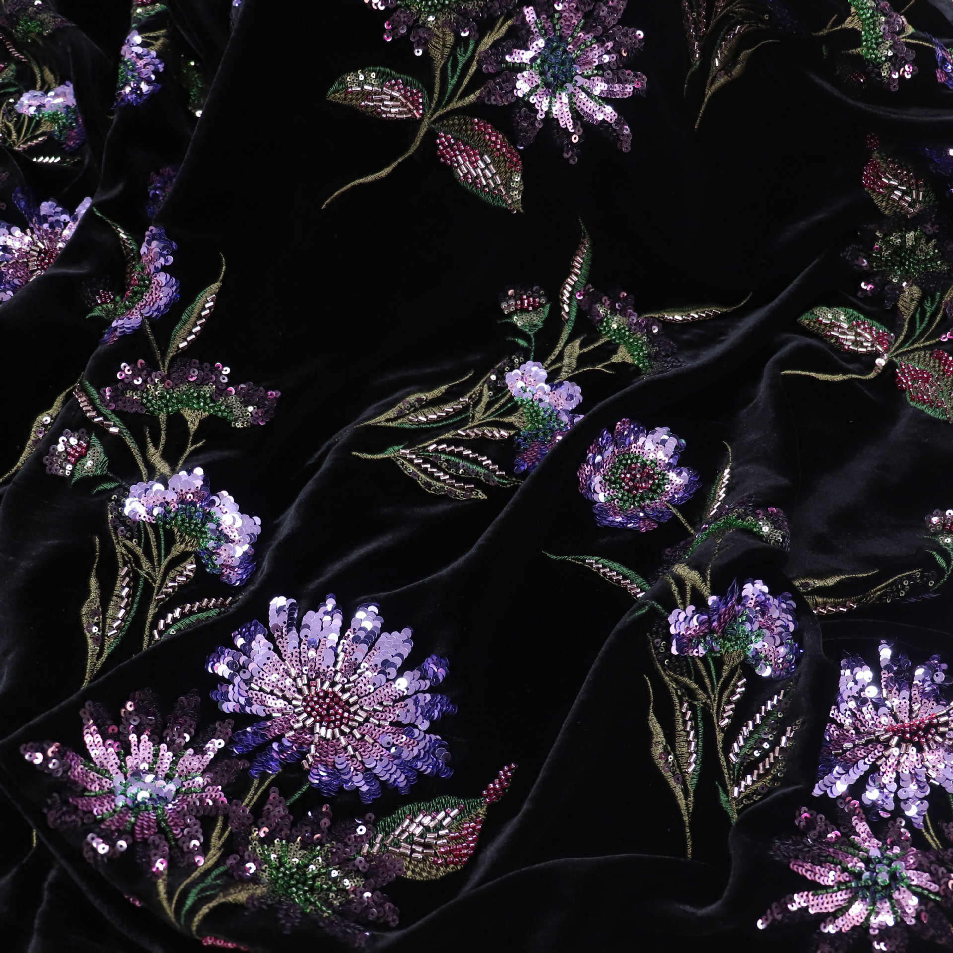 Factory Wholesale 3D Three-Dimensional Flower Bead Tube Sequin Embroidery Velvet Trench Coat Wedding Dress Chanel-Style Suit Fabric
