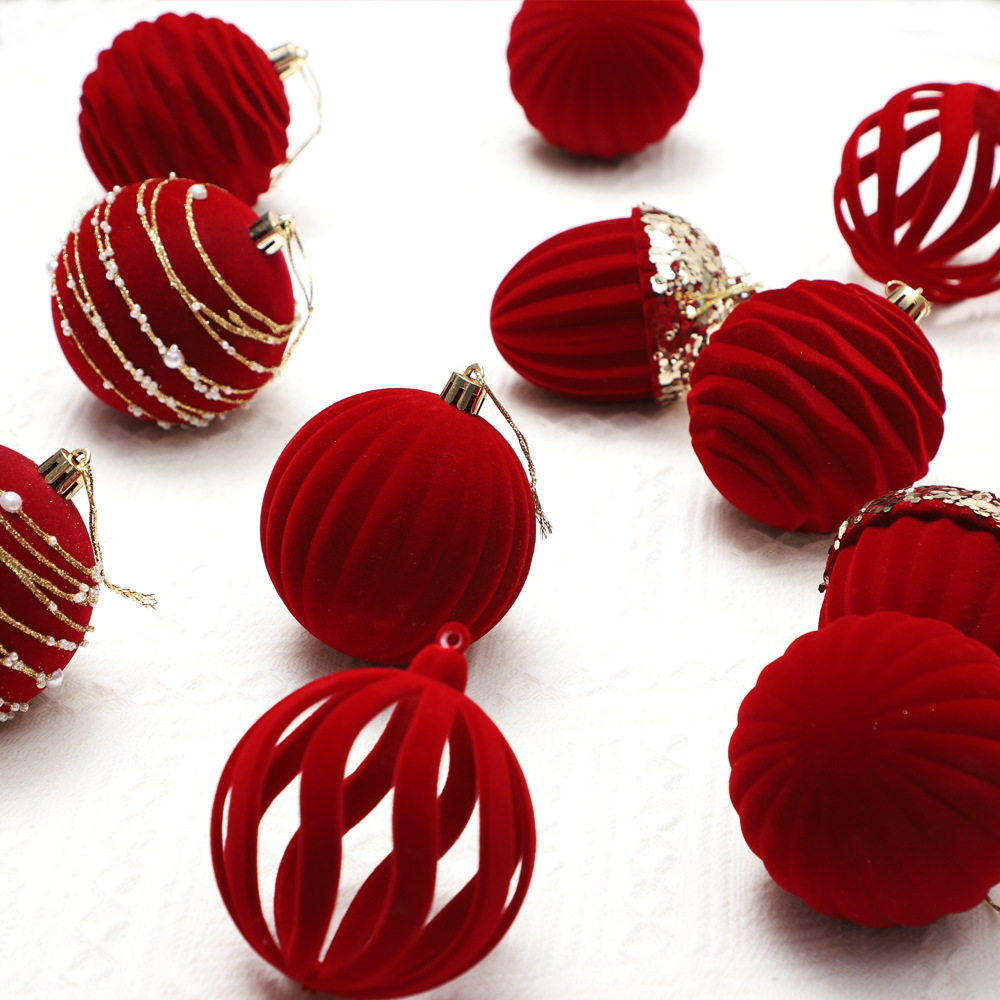 Cross-border Christmas Decorative Ball Plastic Painted Flocking Ball Christmas Tree Hanging Ball Hanging Ornaments Scene Arrangement Supplies Decorations