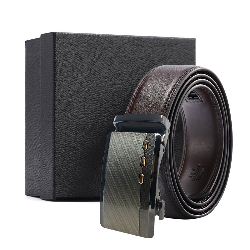 Customized Business Belt Gift Box Two-Layer Cowhide Alloy Buckle Brown Belt Gift High-End Automatic Buckle Set