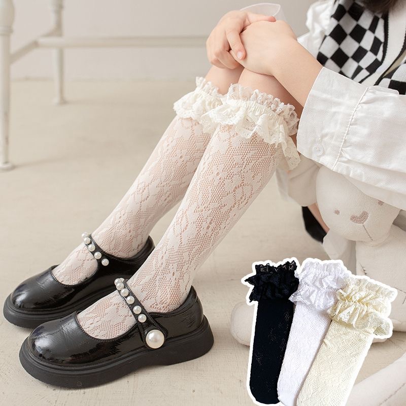 New Girl's Lace Lace Hollow-out Princess Socks Summer Thin Girl's Lolita Long Tube Baby's Mesh Socks
