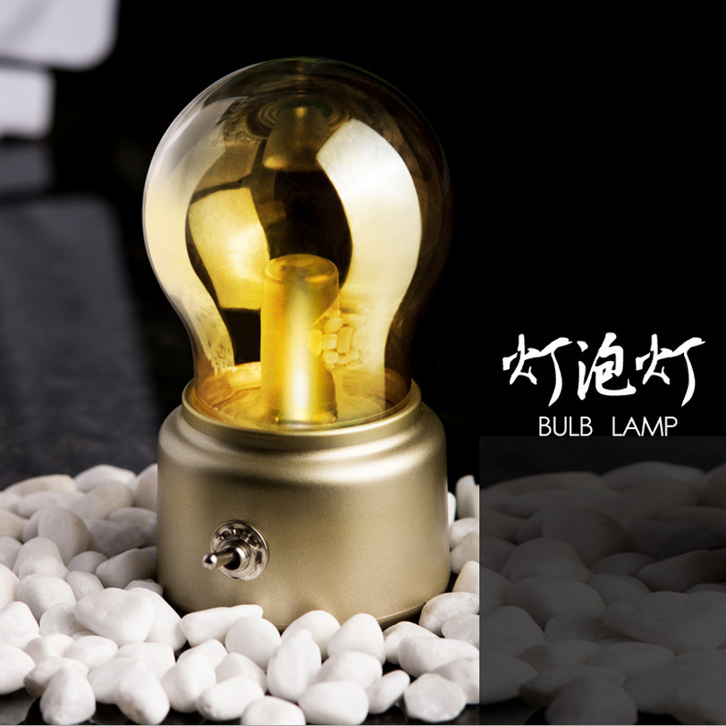 Retro bulb nightlight creative l glass led warm light atmosphere lamp usb rechargeable student bedroom bedside table lamp