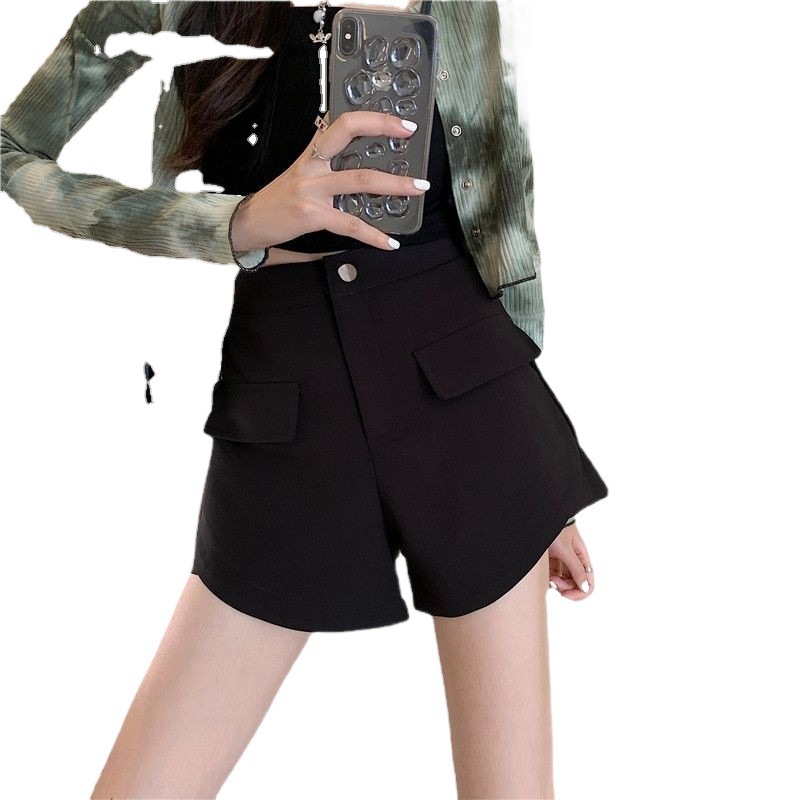 Summer Plus Size Chubby Girl Black Shorts Women's High Waist Outer Wearing All-match Slim Look Wide Pants Small Size Casual Hot Pants Trendy
