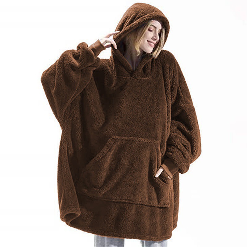Picture of Cross-border Amazon Autumn and Winter Comfortable Loose Double-sided Fleece Hoodie Thickened Wearable Blanket Couple's New Home Clothes