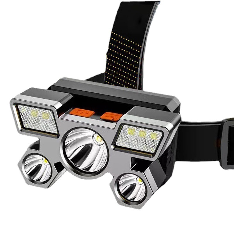 Cross-border new bright headlight led five-headed aircraft lamp usb rechargeable head-mounted small flashlight outdoor miner's lamp headlight