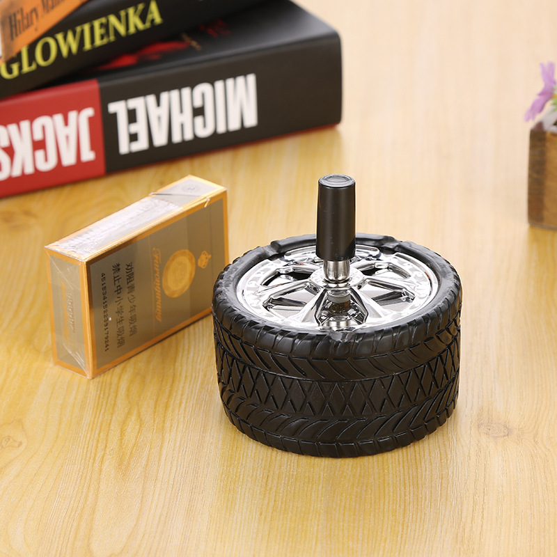 Picture of Covered Push Tire Type Windproof Rotating Practical Smokeless Metal Ashtray Round Stainless Steel