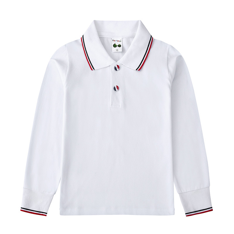 Picture of Boys' polo shirt long sleeve T-shirt children's cotton school uniforms girls lapel garden clothes White bottoming shirt a generation of hair