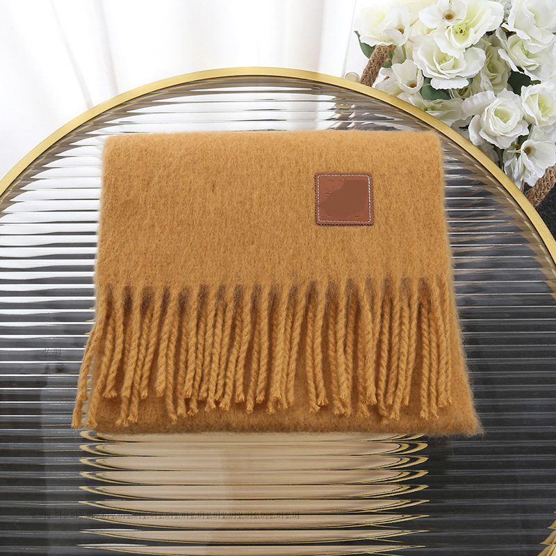 Picture of Set of standard new Luowei loe same style mohair mixed imitation scarf thickened warm plain tassel scarf shawl