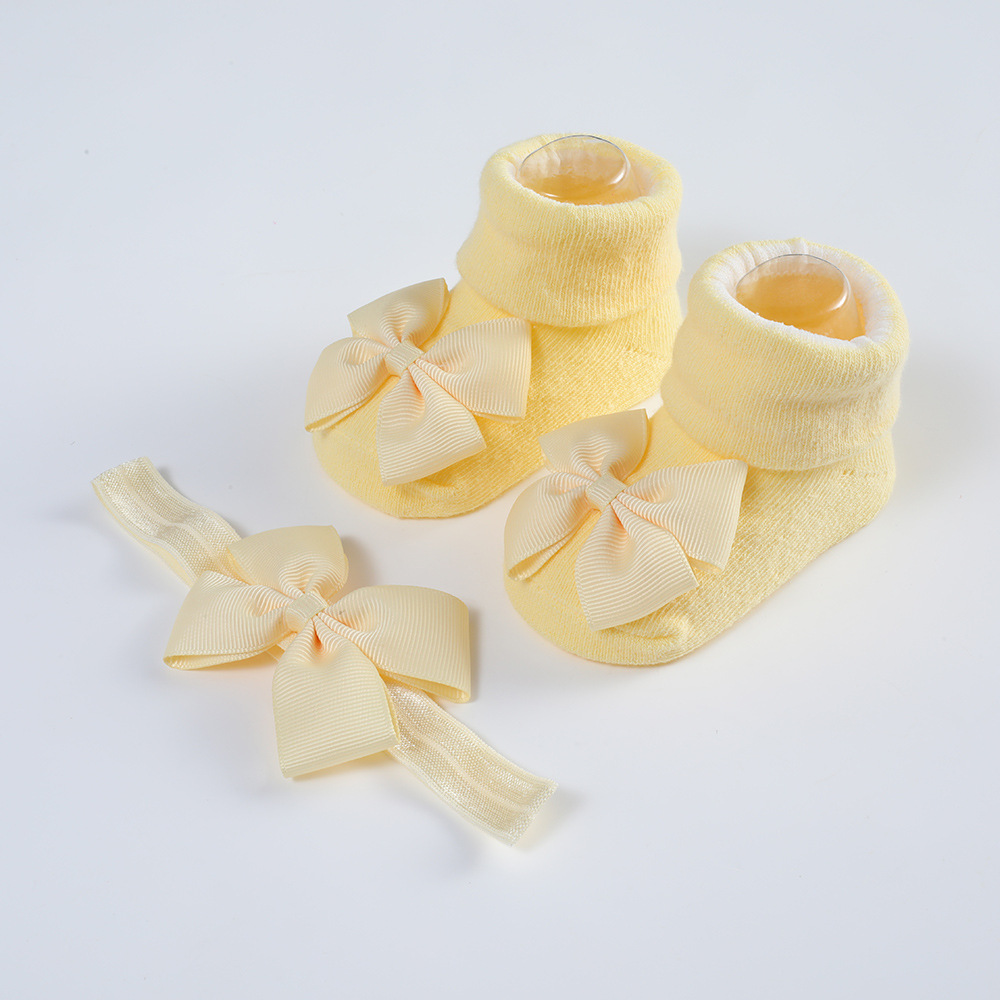 Picture of 2023 New Baby Headband + Socks Set Ribbed Bow Headband Baby Breathable Knitted Cotton Socks
