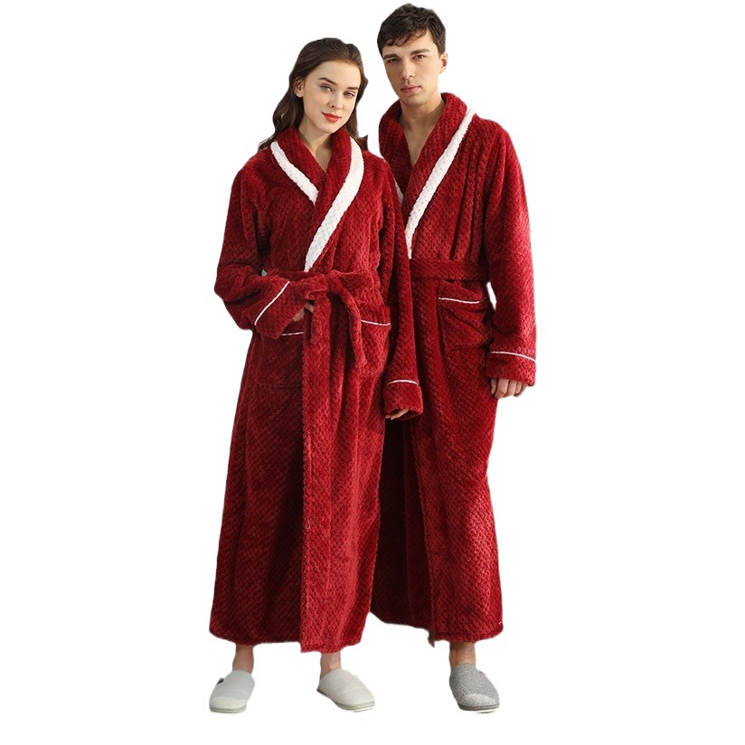 Cross-Border Hot-Selling Long Thickeneded Beibei Velvet Couple's Nightgown for Women Winter Large Size Flannel Bathrobe for Men in Autumn