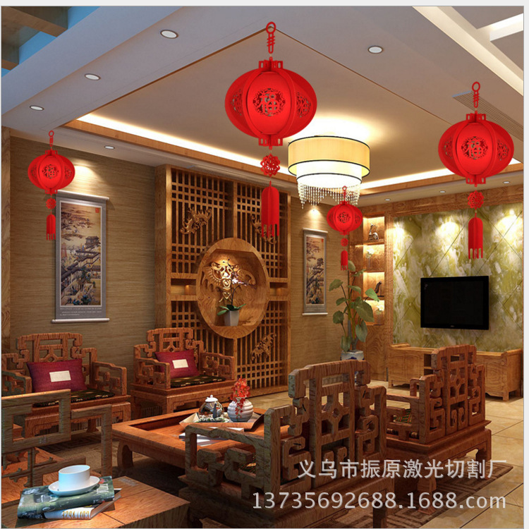 Picture of 2025 New Year Lanterns, Spring Festival Layout Lanterns, Blessing Lanterns, Felt Pendants, Decorative Palace Lanterns, Blessing Characters, New Year Supplies