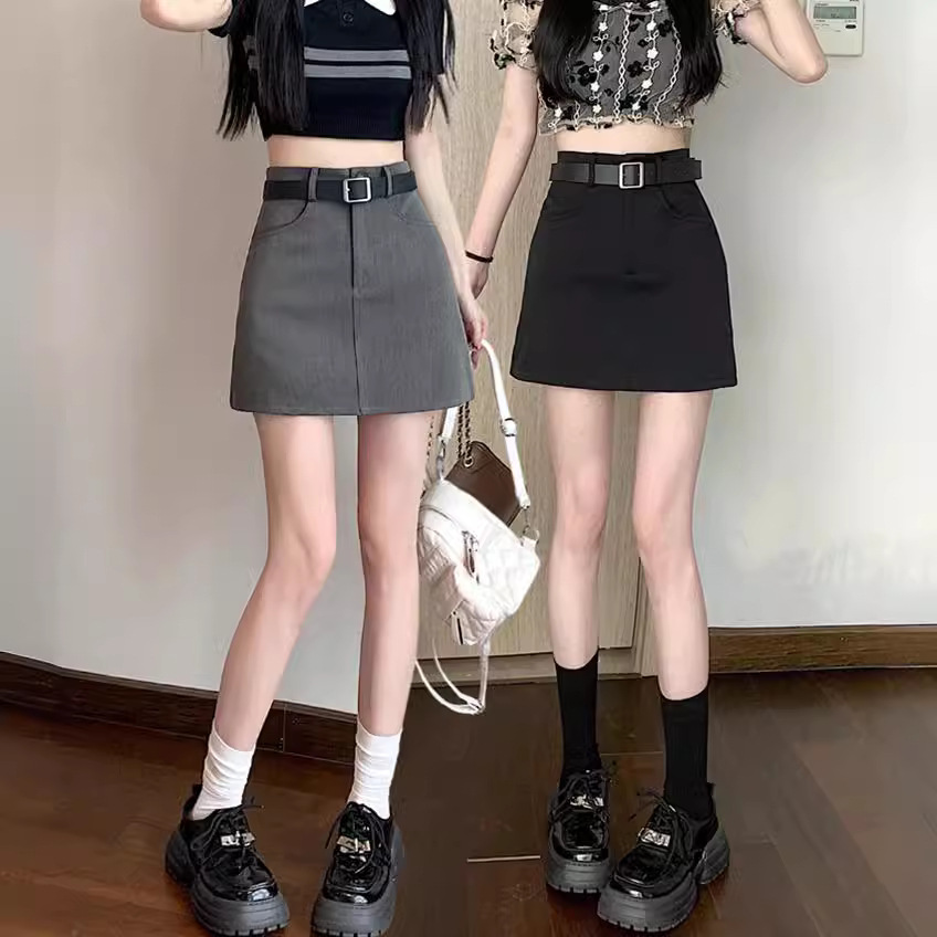High-end Slim-fit Hip Skirt Women's Anti-glare A- line Skirt Elegant Summer High Waist Slim-fit Slim-fit Skirt Black Grey