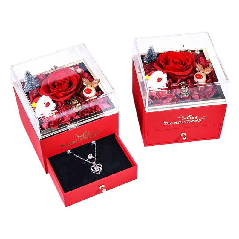 Amazon Hot Selling Music Rose Jewelry Box Christmas Eve Christmas Music Drawer Style Eternal Flower Gift Box Wholesale