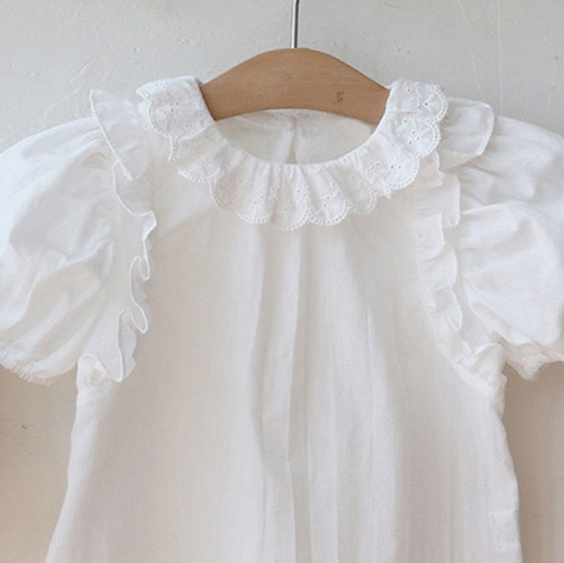Picture of Ins Style Korean Style Summer Clothes for Infants and Young Children, Lace Puff Sleeve Tops, Fashionable and Trendyy Versatile Simple Shirts for Baby Girls