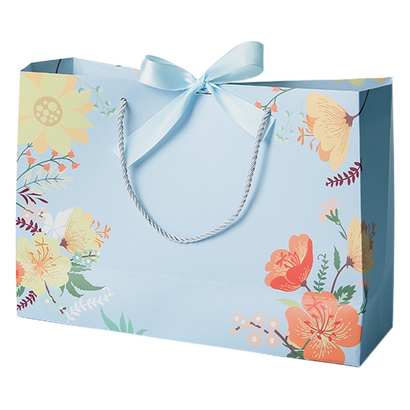 ins Mori Blue Gift Bag Paper Bag Packaging Bag Universal Handbag White Cardboard Storage Bag Spot Printed LOGO