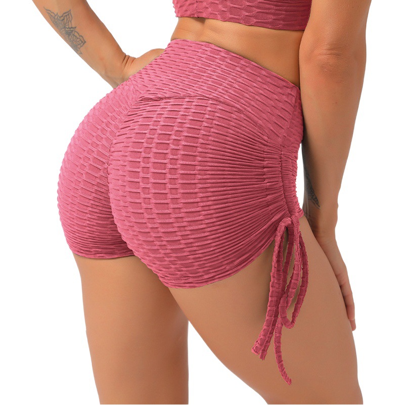 Cross-Border Yoga Shorts Three-Point Bubble Drawstring Shorts High Waist Peach Hip Sports Fitness Shorts Women Summer
