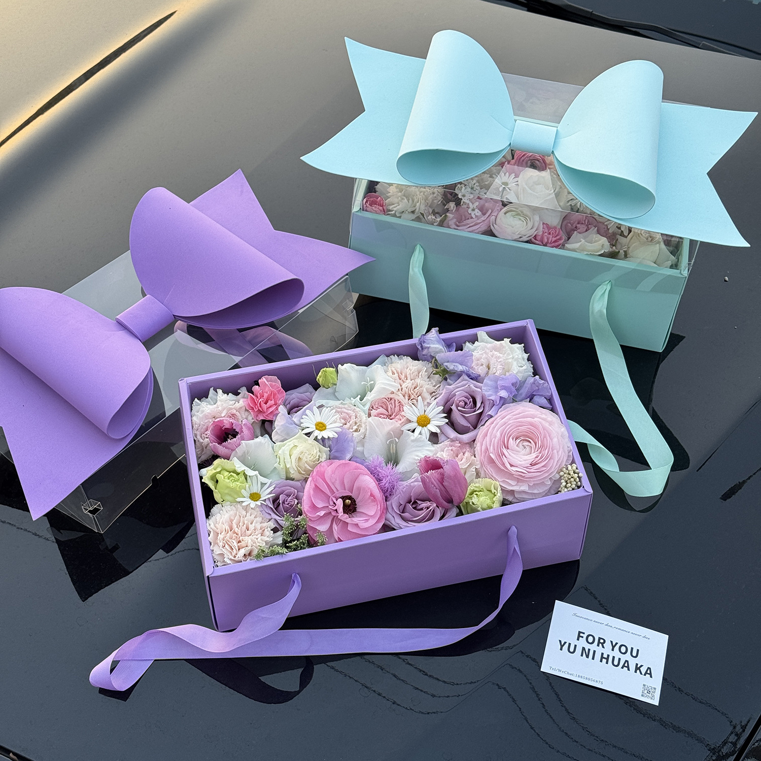 Flower Cake Box Bow Gift Box Fruit Bouquet Packaging Box Transparent Hand-Held Flower Box Teacher's Day Flower Arrangement Box