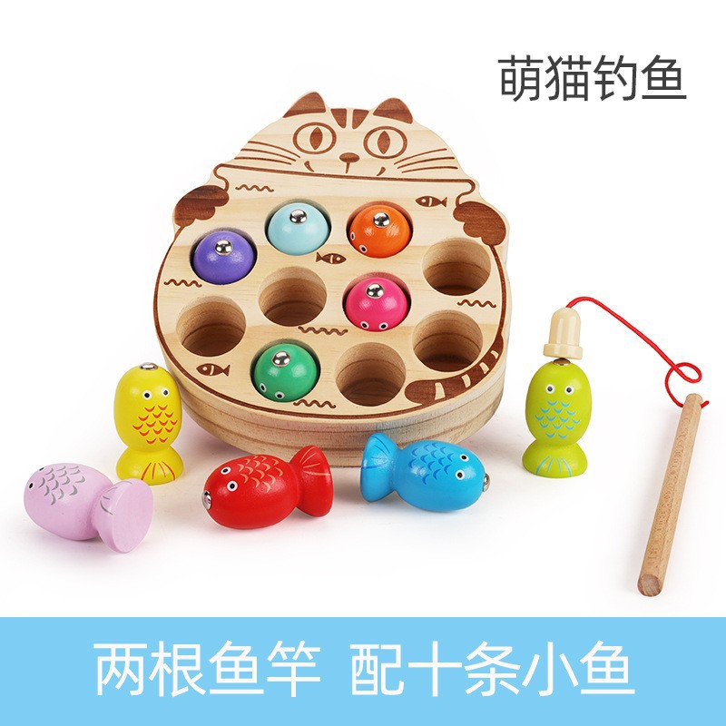 Picture of cpc children's educational toys magnetic kitten fishing games concentration training wooden fishing magnetic toys