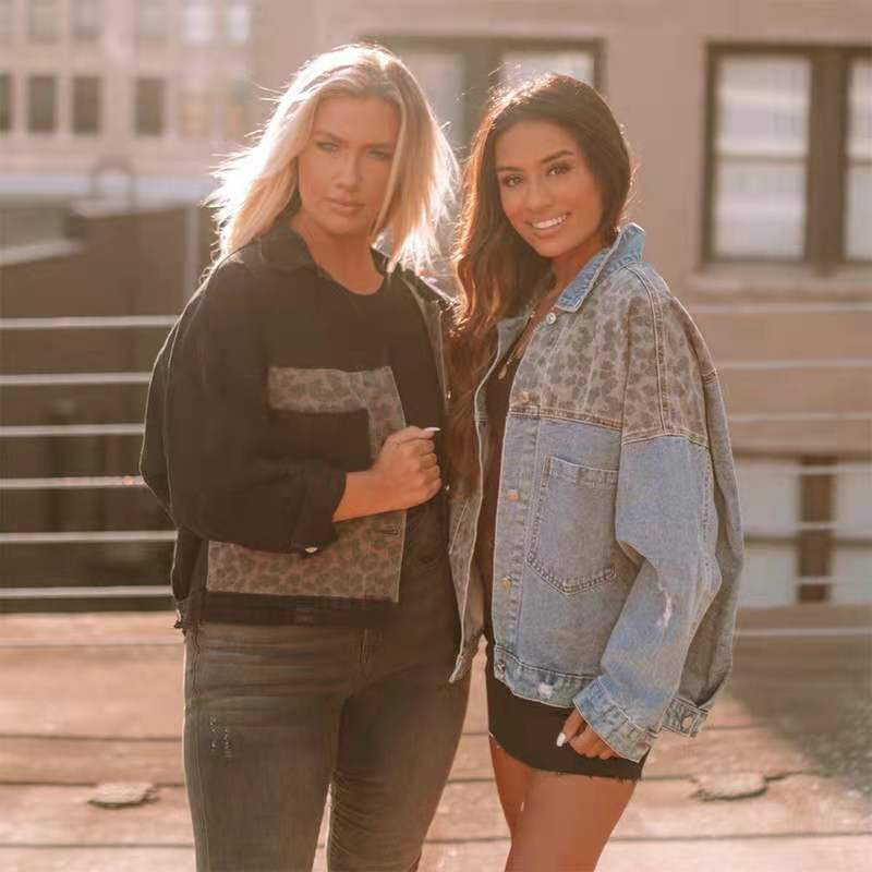 Picture of Cross-Border Autumn and Winter Amazon Denim Jacket Women's Long-Sleeved Independent Station European and American Denim Jacket Women's Leopard Print Splicing