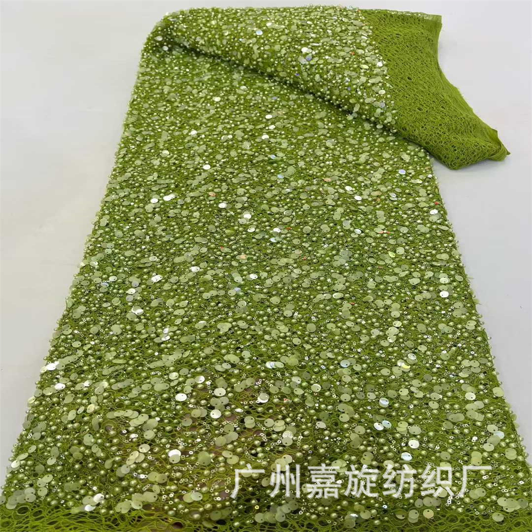 Lace mesh bottom heavy work encrypted nail beads beads sequins embroidered colored mesh lace dress dress fabric LACE