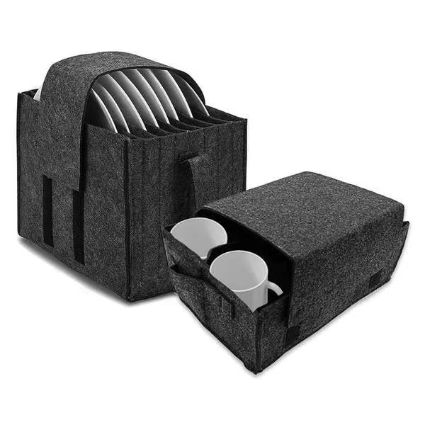 Cross-border hot sale felt plate storage bag picnic camping tableware storage bag portable layered organizing storage bag