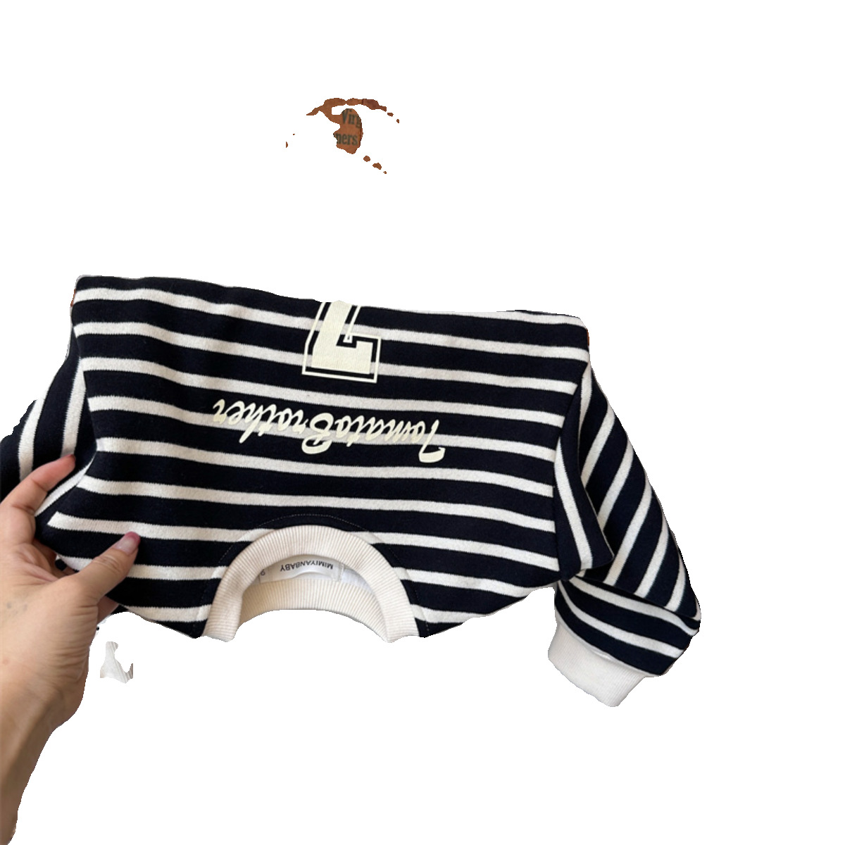 Picture of Children's sweater winter new boys and girls baby plus velvet thickened striped pullover baby letter printed top