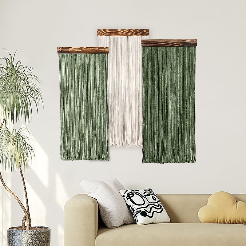 Living Room and Bedroom Wall Decoration Tapestry Bohemian Wooden Board Tassel Tapestry Guesthouse Woven Wall Art Decoration