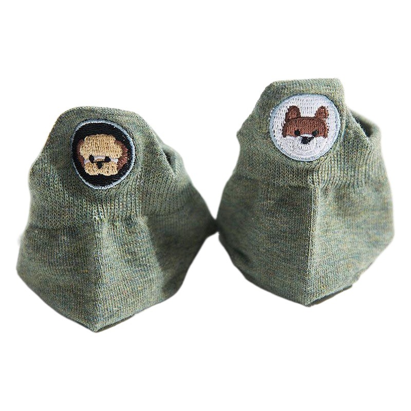 Spring 2019 New Left and Right Foot Distinctive Women's Socks Trendy Candy Color Japanese Style Socks Embroidered Heel Dog Boat Socks