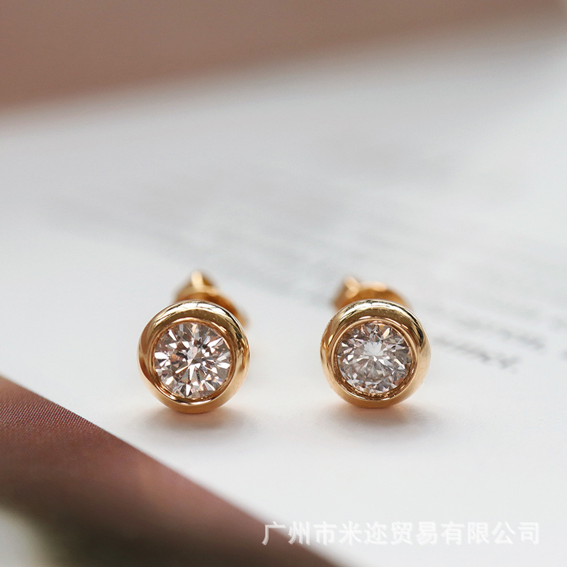 Cultivated Diamond HPHT Synthetic Diamond CVD18K Gold Bubble Diamond Earrings Women's Single Diamond Simple Fashion