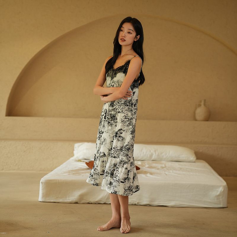 Sling Nightgown Women's Summer Modal Sexy Pure Desire 2025 New High-end plus size Summer Pajamas with Chest Pad