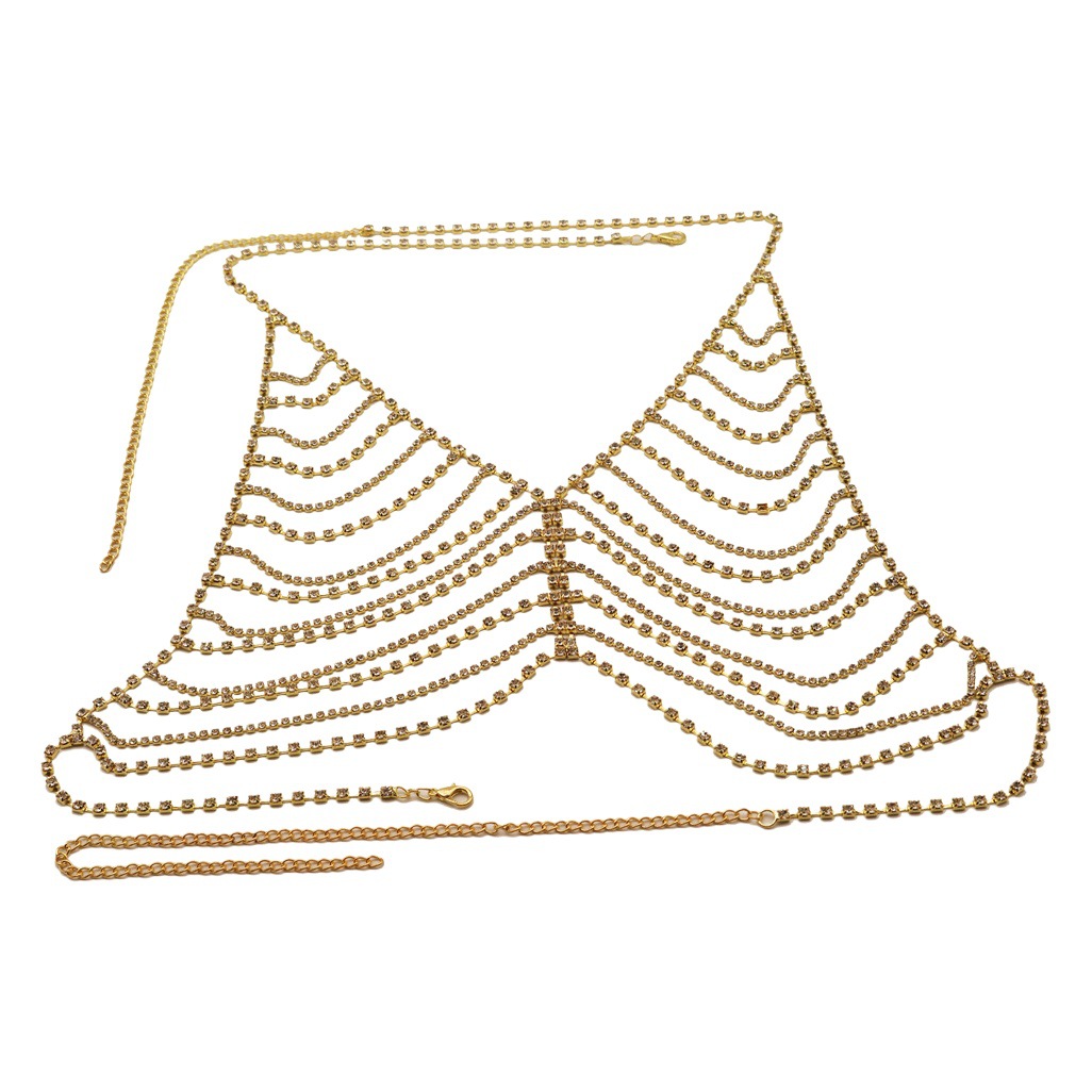 Amazon Explosions Full Rhinestone Sling Tassel Chest Chain Nightclub Sexy Multi-layer Crystal Chest Chain Body Chain Jewelry