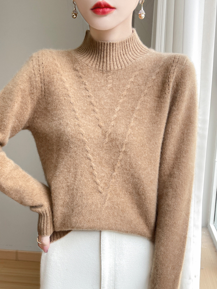 Picture of Autumn and winter new twist thickened semi-high collar jacquard sweater women's soft waxy skin-friendly all-match cashmere knitted base shirt