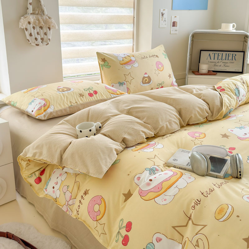 Picture of Small Fresh Summer Four-piece Bed Sheet Quilt Cover Single Student Dormitory Three-piece Cartoon Bedding