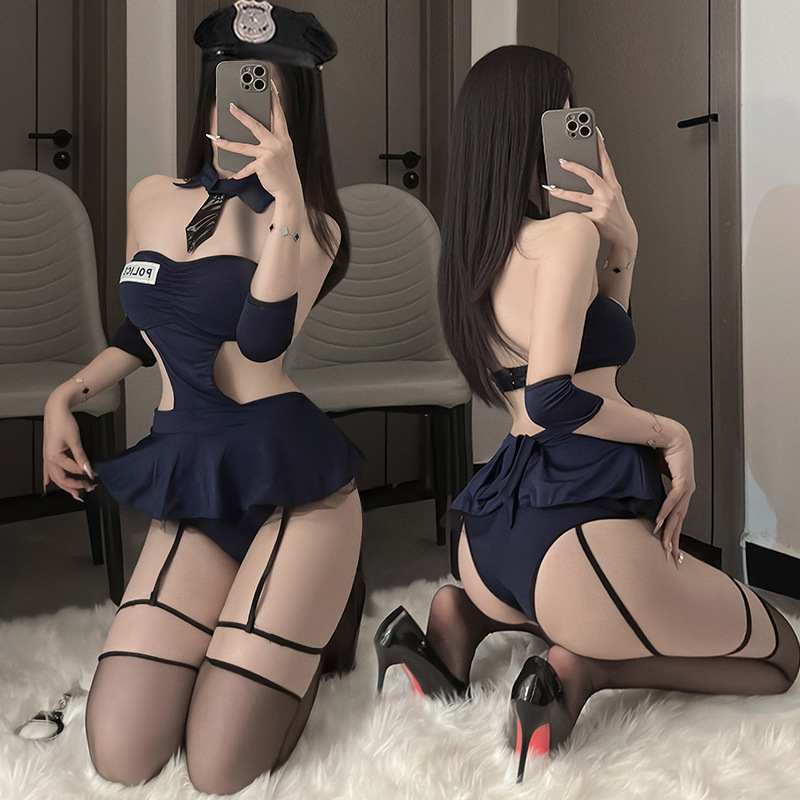 Seductive lingerie female hot policewoman uniform role-playing stewardess sexy perspective navy temptation 8028
