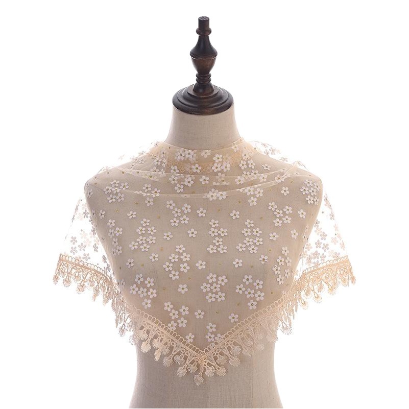 Monochrome Tassel Flower Triangular Scarf Spring and Autumn Breathable Lace-Edged Triangular Scarf Veil Sjj14 Hand-Crocheted Flower