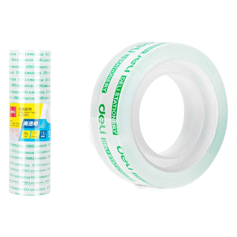 [12 rolls/tube] Deli 30013 small tape easy to tear high permeability 12mm * 18y * 38um stationery tape
