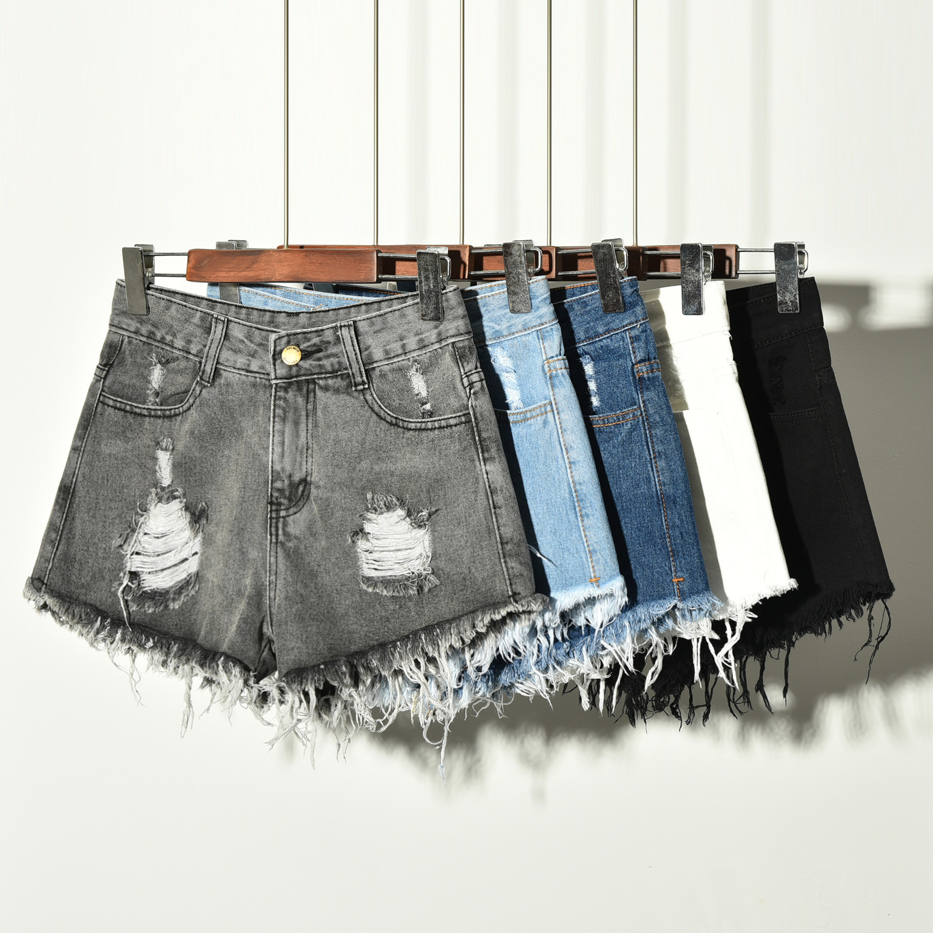 Factory wholesale 2023 summer Korean women's chubby girl Denim shorts with holes stretch plus size ladies Denim shorts