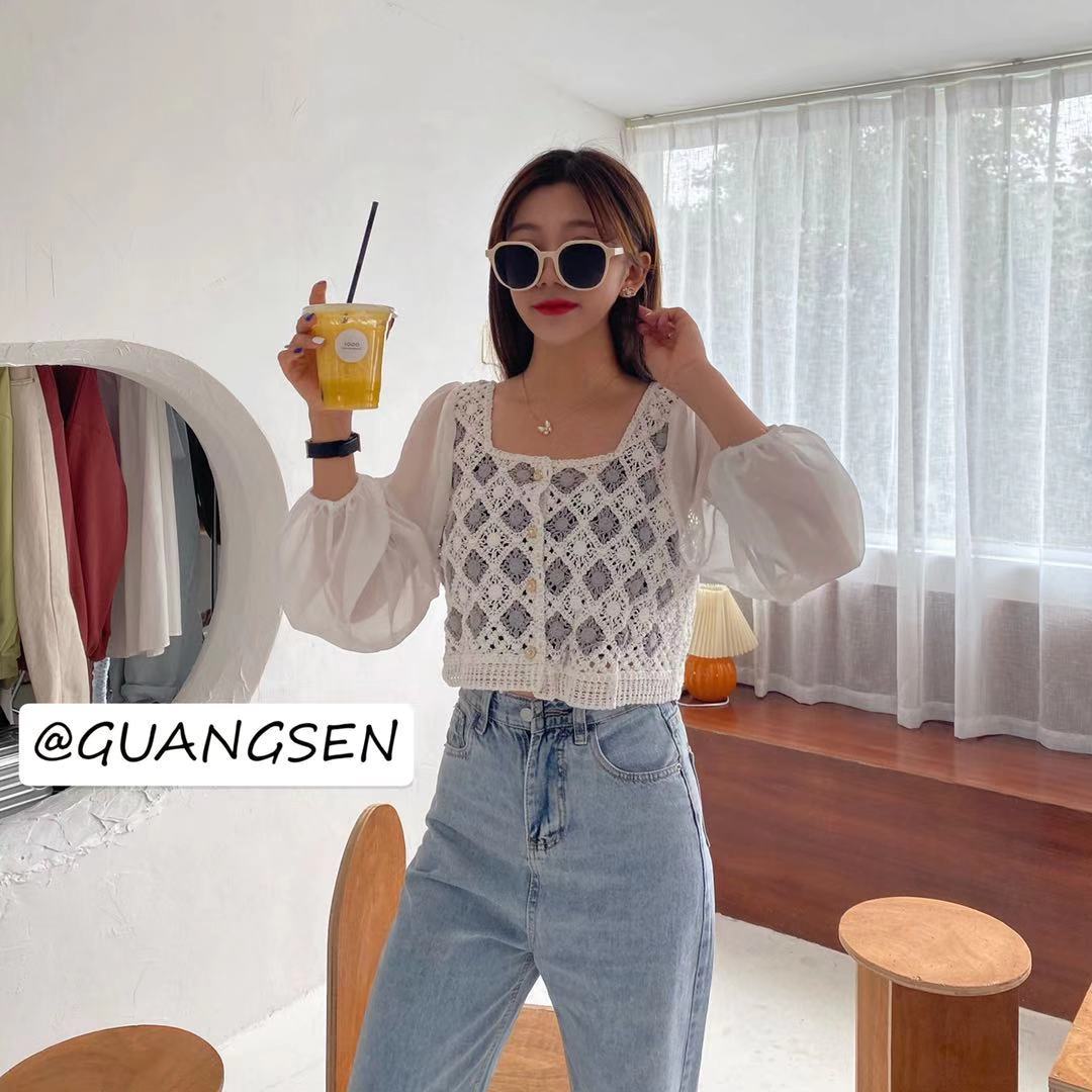 Picture of Spring New Western Style Design Wooden Buckle Breasted Lantern Sleeve Shirt Loose Long Sleeve Embroidered Jacket