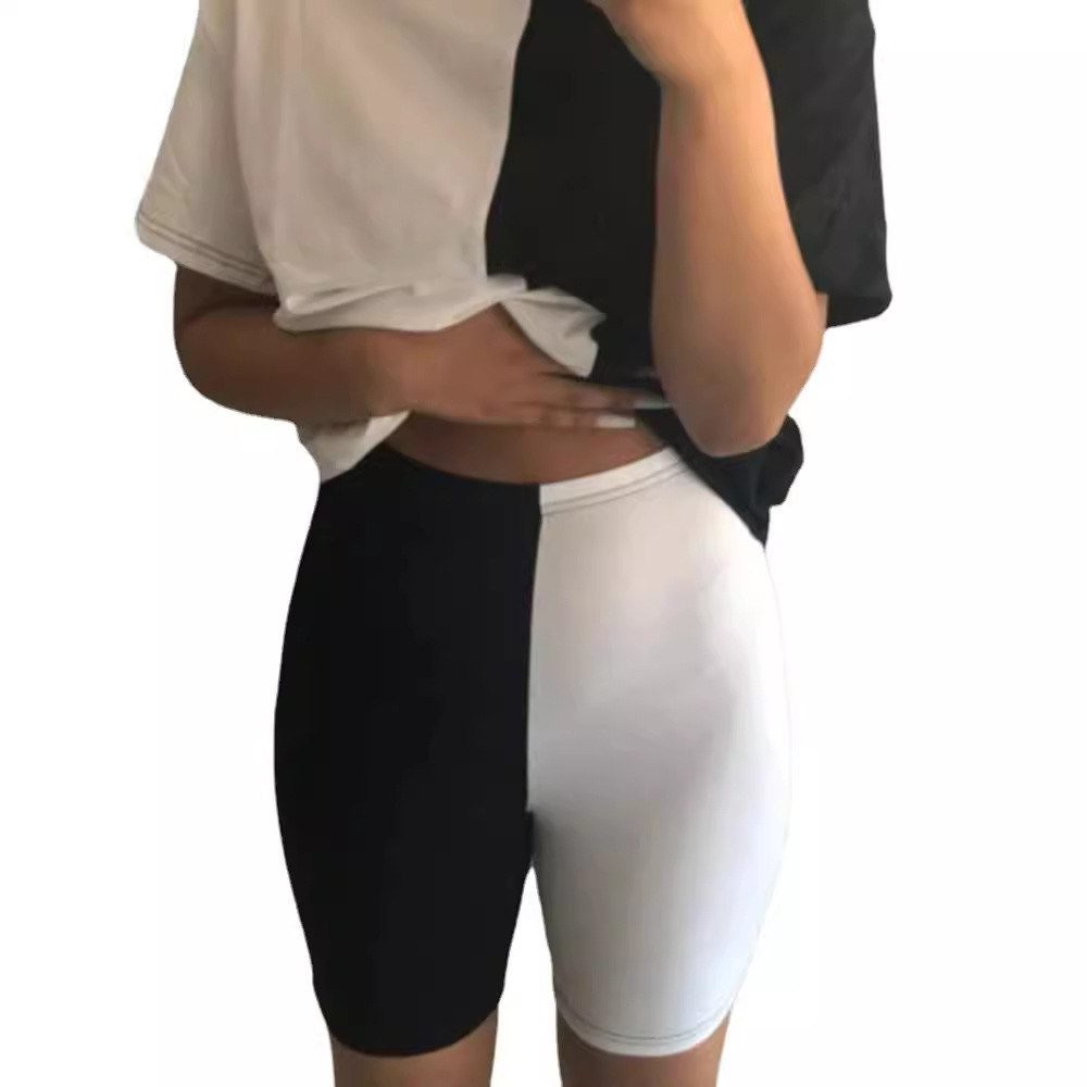 Picture of Cross-border European and American Amazon Spring and Summer Black and White Solid Color Contrast Color Loose T-shirt Shorts Sports Leisure suit