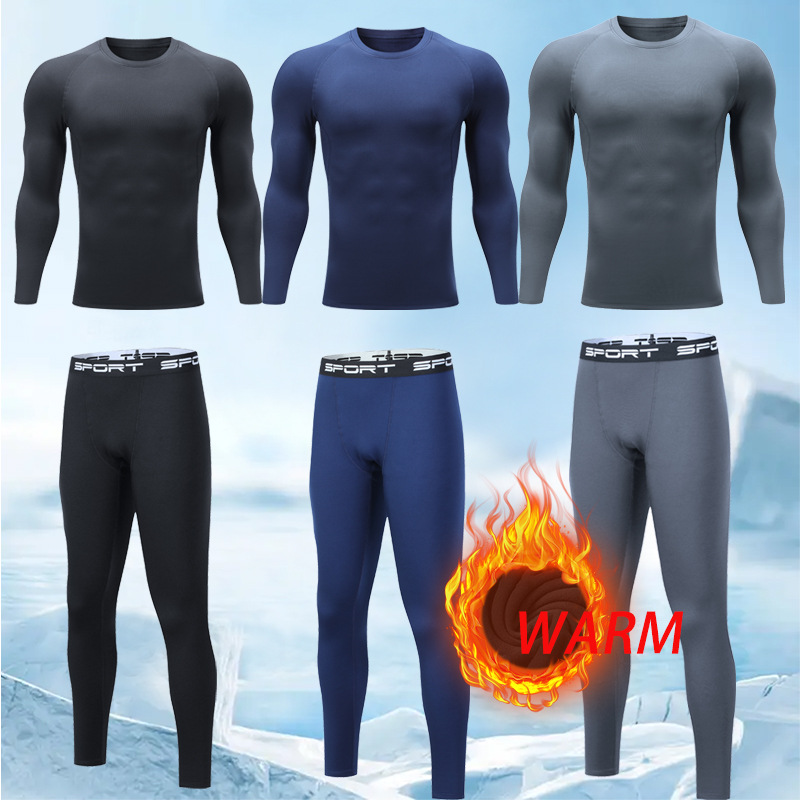 New autumn and winter fleece thickened skinny fitness sports trousers, high elastic compression training quick-drying suits, outdoor basketball jerseys