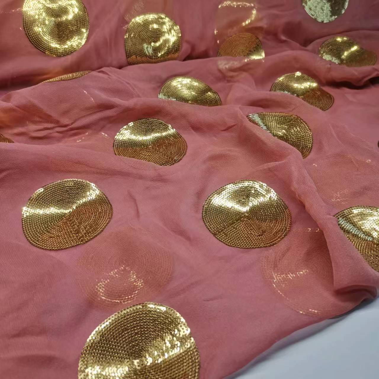 100% Mulberry Silk Georgette Fabric Embroidered Sequin Fashion Costume Stage Narrow Fabric